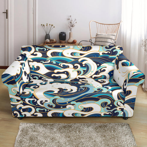 Japanese Wave Pattern Loveseat Couch Slipcover