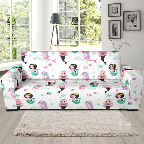 Cute Mermaid Dolphin Fish Starfish Pattern Sofa Slipcover