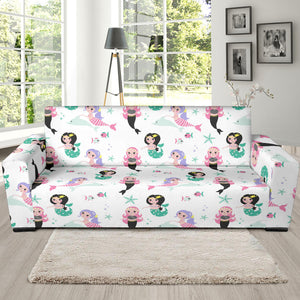 Cute Mermaid Dolphin Fish Starfish Pattern Sofa Slipcover