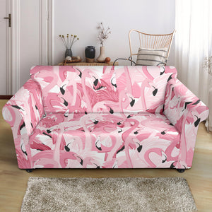 Pink Flamingos Pattern Background Loveseat Couch Slipcover