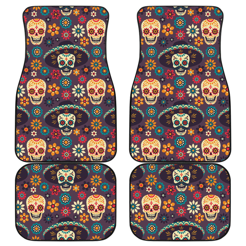 Sugar Skulls Flower Maxican Pattern Front And Back Car Mats