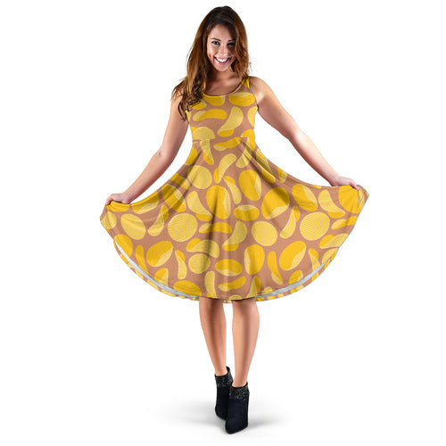 Potato Chips Pattern Print Design 01 Sleeveless Midi Dress
