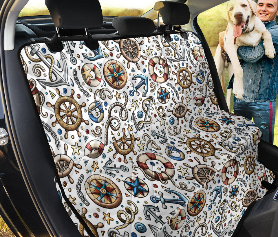 Cute Nautical Steering Wheel Anchor Pattern Dog Car Seat Covers