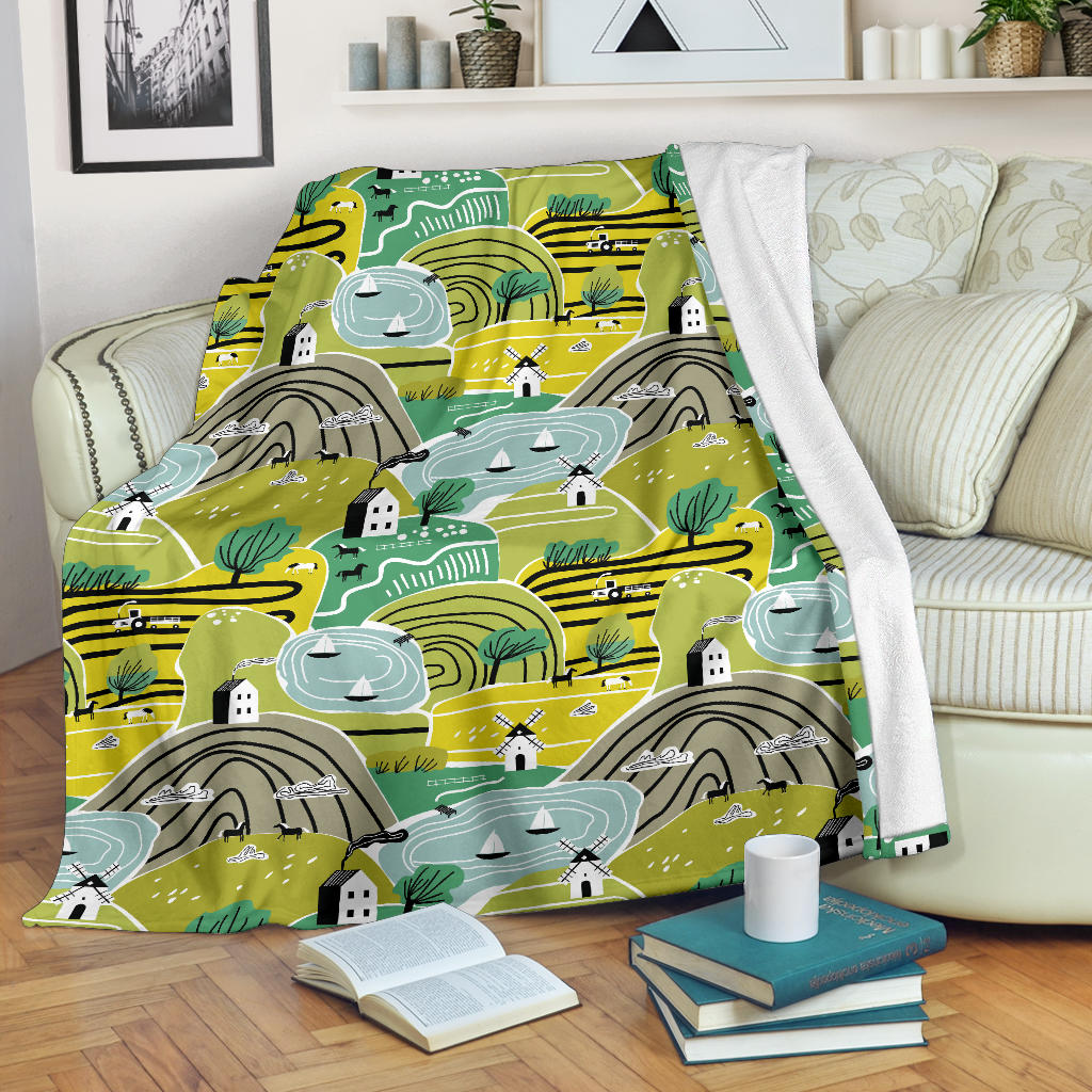Hand Drawn Windmill Pattern Premium Blanket