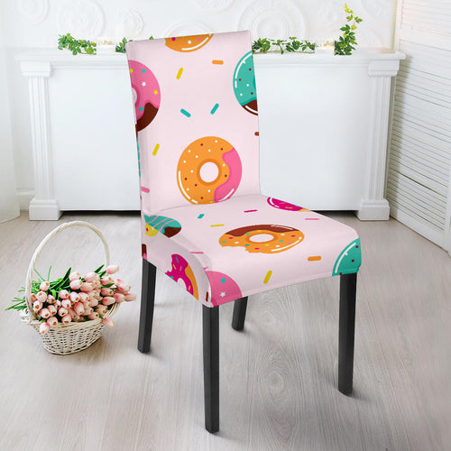 Donut Pattern Glaze Pink Background Dining Chair Slipcover