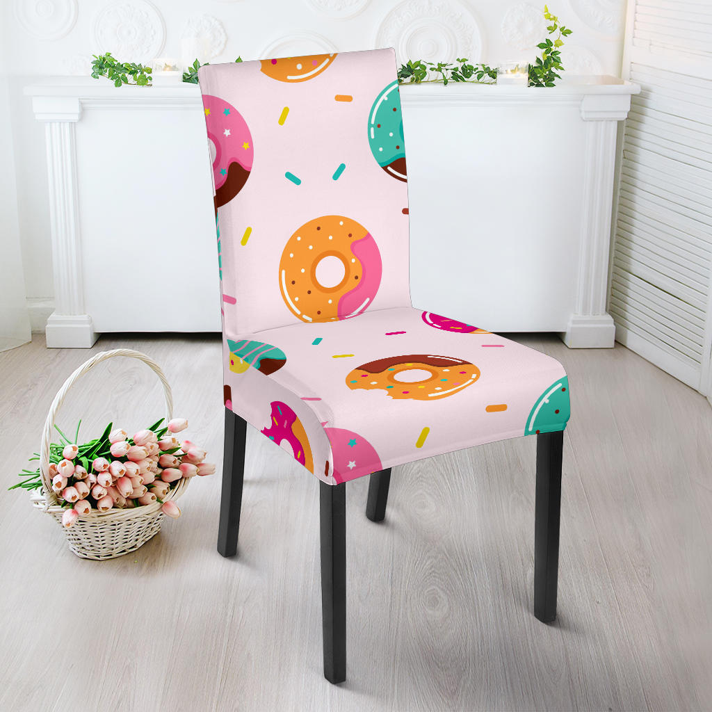 Donut Pattern Glaze Pink Background Dining Chair Slipcover