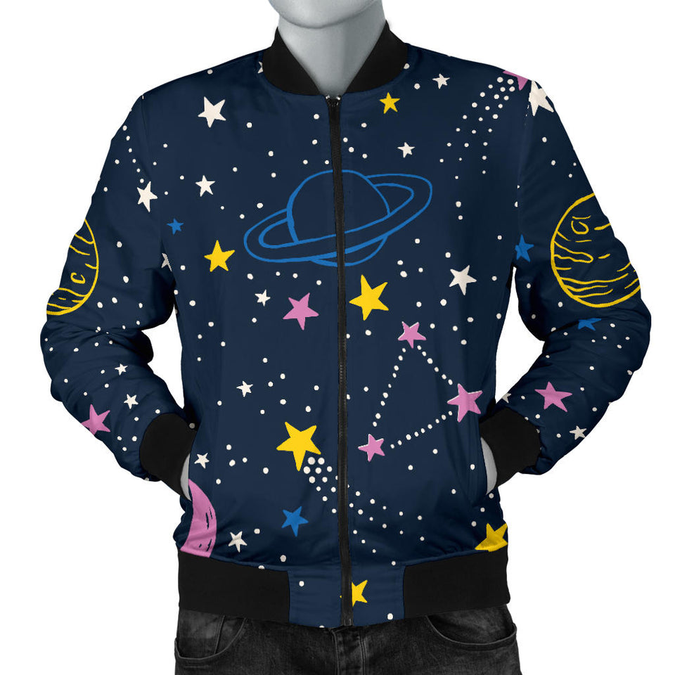 Space Pattern With Planets, Comets, Constellations And Stars Men'S Bomber Jacket