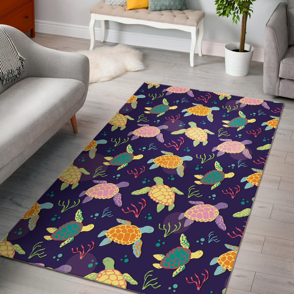 Colorful Sea Turtle Pattern Area Rug
