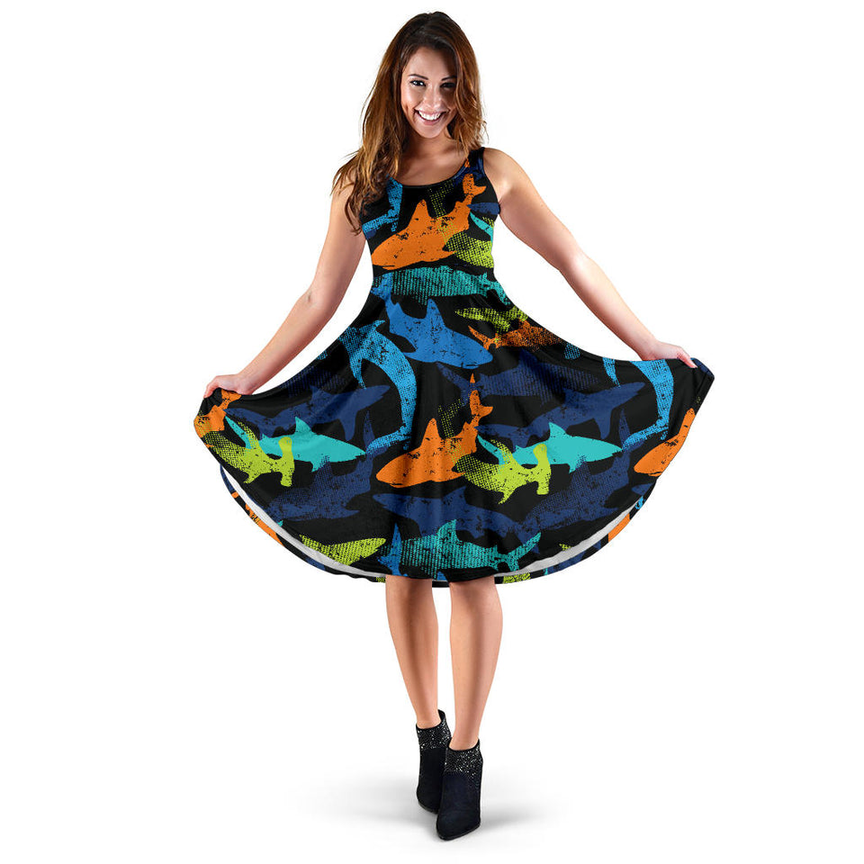 Colorful Shark Sleeveless Midi Dress