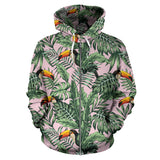 Toucan Tropical Green Jungle Palm Pattern Zip Up Hoodie