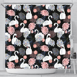 White Swan Blooming Flower Pattern Shower Curtain Fulfilled In US