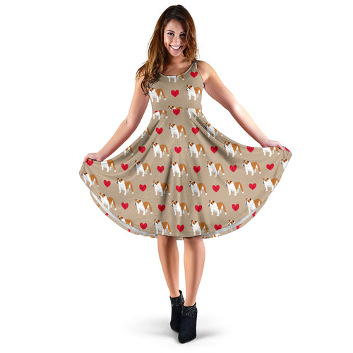 English Bulldog Pattern Print Design 05 Sleeveless Midi Dress
