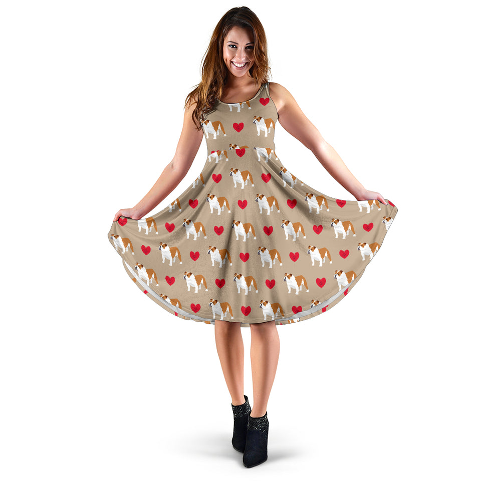 English Bulldog Pattern Print Design 05 Sleeveless Midi Dress