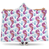 Purple Seahorse Blue Coral Pattern Hooded Blanket