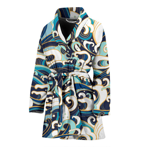 Japanese Wave Pattern Women'S Bathrobe