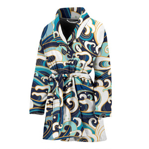 Japanese Wave Pattern Women'S Bathrobe