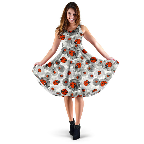 Ladybug Pattern Print Design 05 Sleeveless Midi Dress