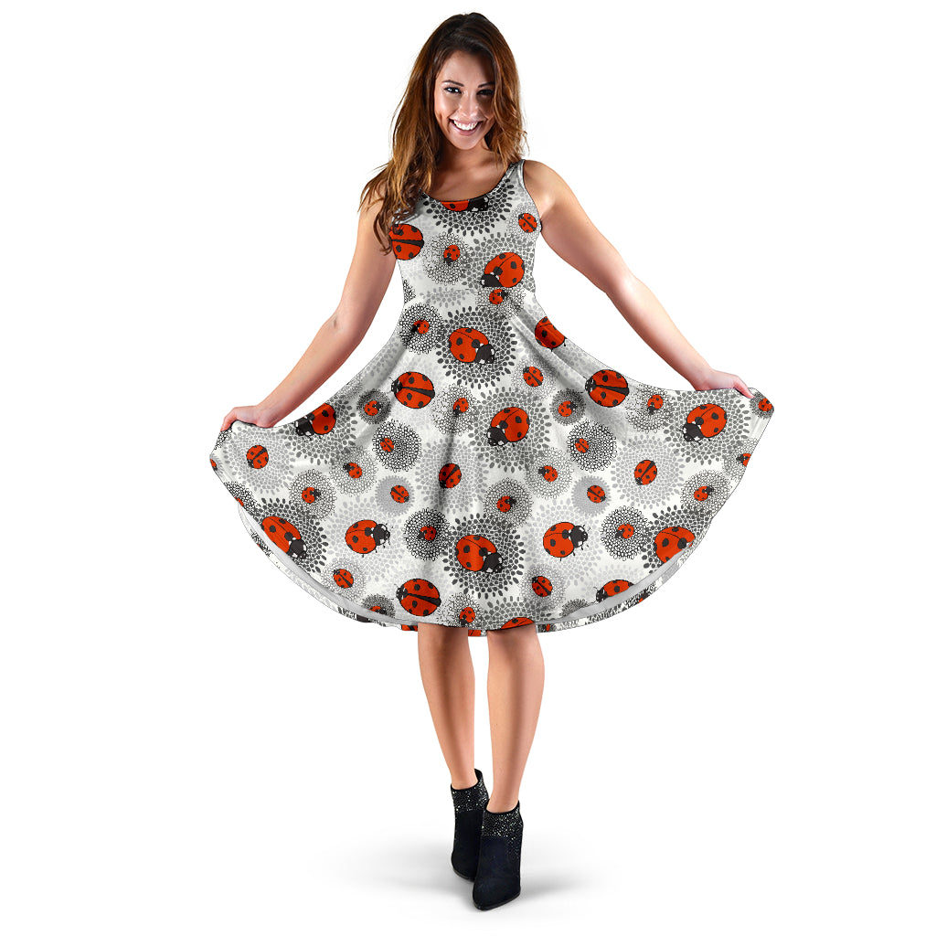 Ladybug Pattern Print Design 05 Sleeveless Midi Dress