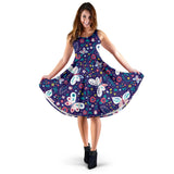 Colorful Butterfly Flower Pattern Sleeveless Midi Dress