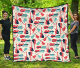 Red Blue Guitar Pattern Premium Quilt