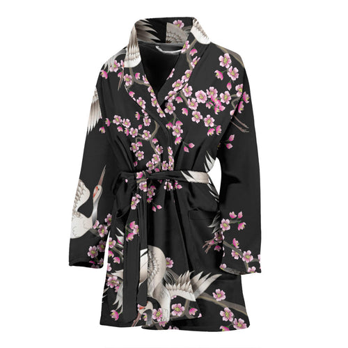 Japanese Crane Pink Sakura Pattern Women'S Bathrobe