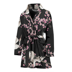 Japanese Crane Pink Sakura Pattern Women'S Bathrobe