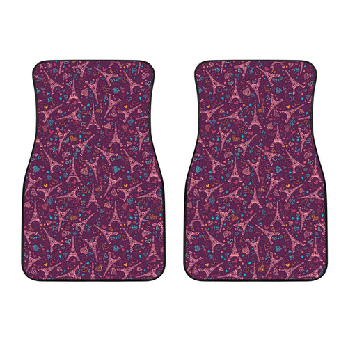 Eiffel Tower Heart Pattern Print Design 04 Front Car Mats