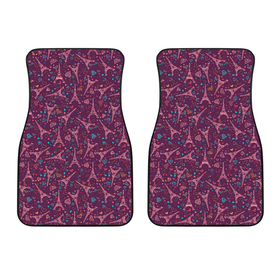Eiffel Tower Heart Pattern Print Design 04 Front Car Mats