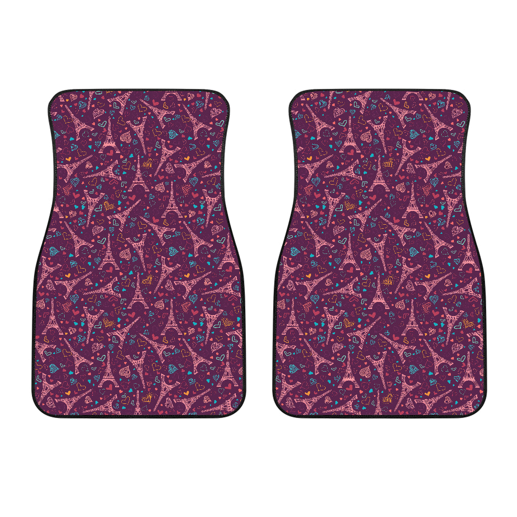 Eiffel Tower Heart Pattern Print Design 04 Front Car Mats