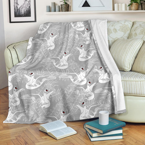 White Swan Gray Background Premium Blanket