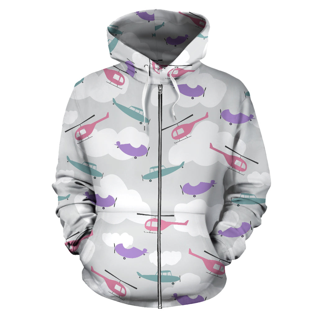 Helicopter Plane Pattern Zip Up Hoodie