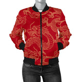 Gold Dragons Red Background Women'S Bomber Jacket
