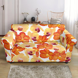 Orange Yellow Orchid Flower Pattern Background Loveseat Couch Slipcover