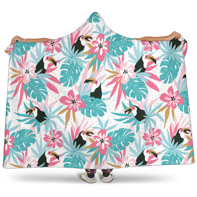 Toucan Tropical Flower Leave Pattern Hooded Blanket