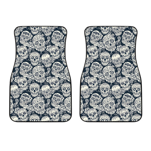 Sugar Skull Black White Pattern Front Car Mats