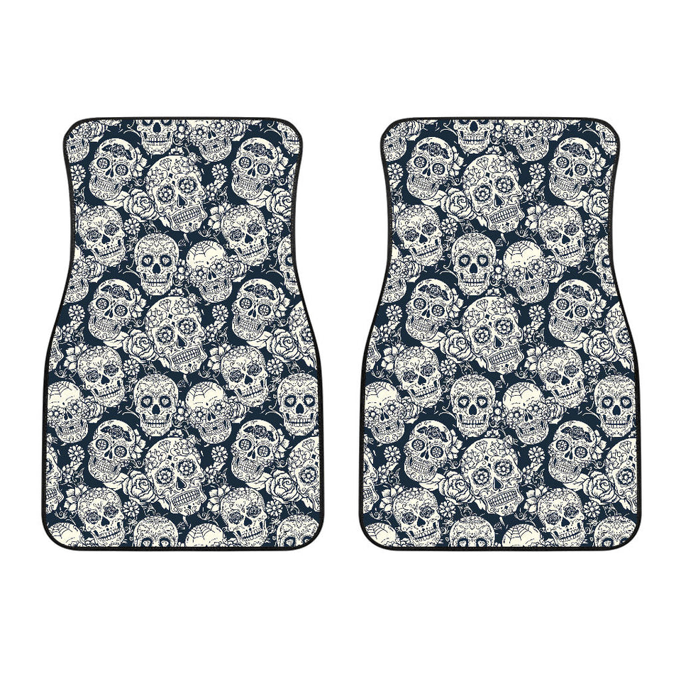 Sugar Skull Black White Pattern Front Car Mats