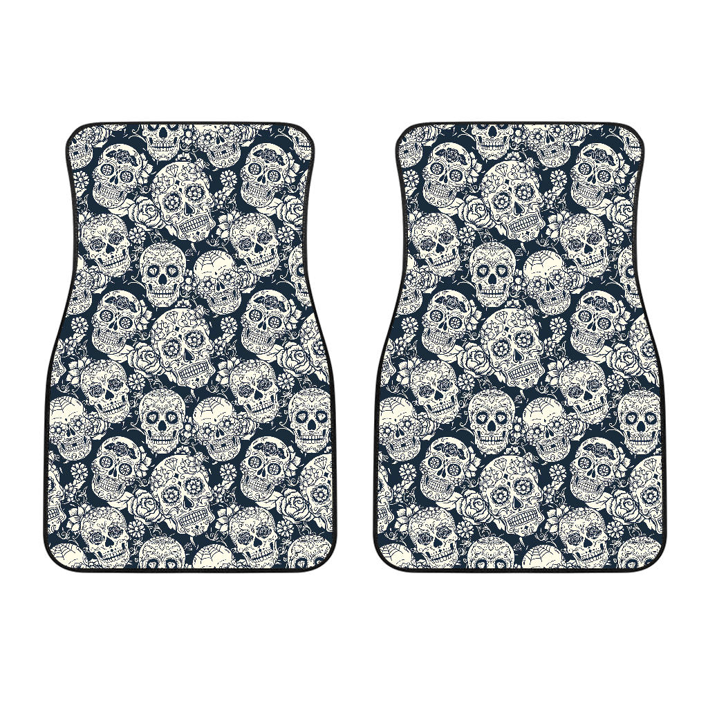 Sugar Skull Black White Pattern Front Car Mats