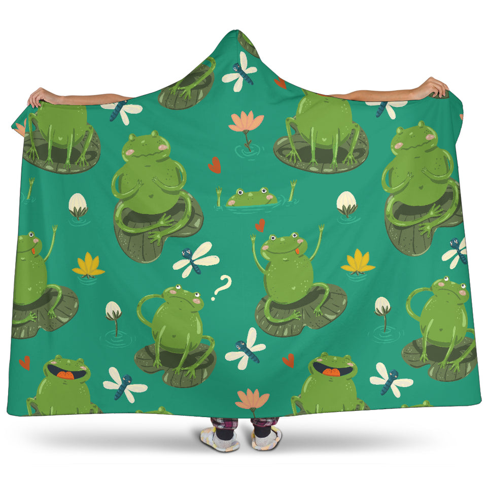 Cute Frog Dragonfly Design Pattern Hooded Blanket
