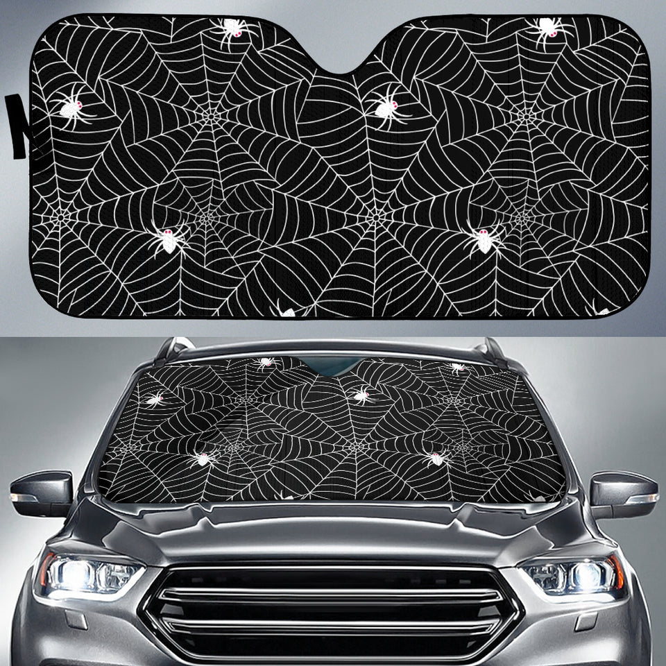 Spider Web Design Pattern Black Background White Cobweb Car Sun Shade