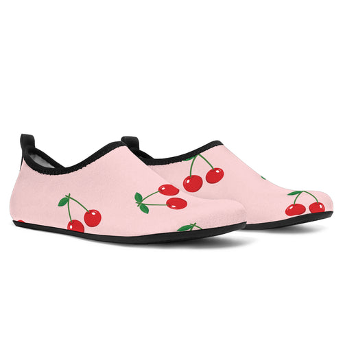 Cherry Pattern Pink Background Aqua Shoes