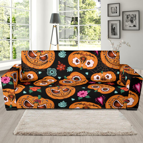 Pumpkin Flowers Spiderweb Halloween Theme Sofa Slipcover