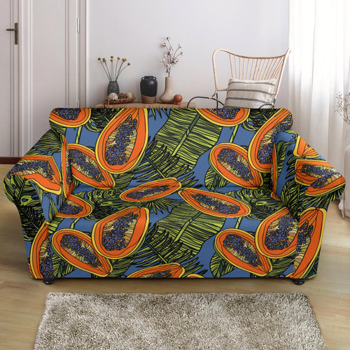 Colorful Papaya Tropical Leaves Loveseat Couch Slipcover