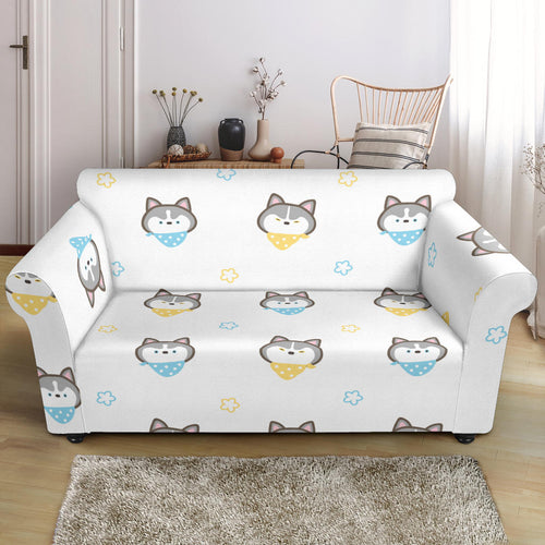 Cute Siberian Husky Pattern Loveseat Couch Slipcover