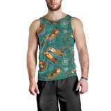 cute brown sea otters ornamental seaweed corals green water Men Tank Top