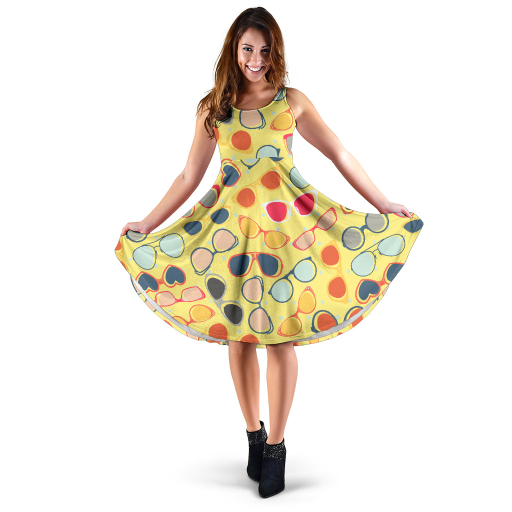 Sun Glasses Pattern Print Design 05 Sleeveless Midi Dress