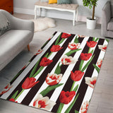 Red And White Tulips Pattern Area Rug