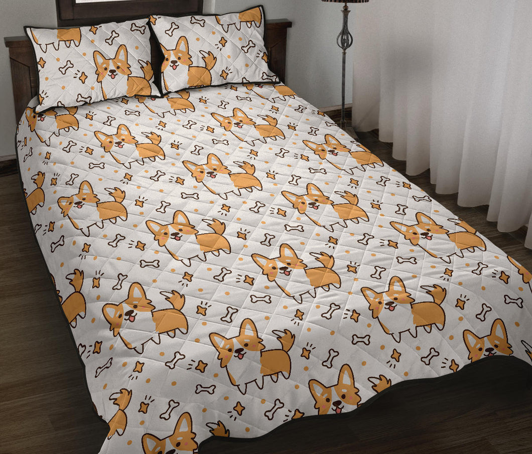 Cute corgi heart star bone pattern Quilt Bed Set