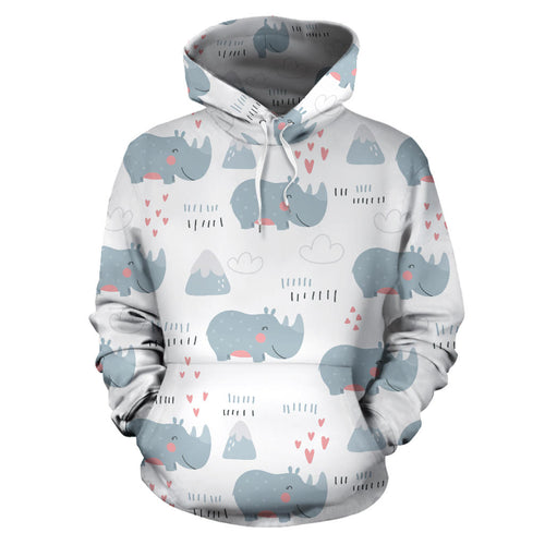 Cute Rhino Heart Pattern Men Women Pullover Hoodie