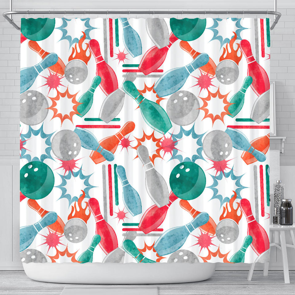 Watercolor Bowling Pattern Shower Curtain Fulfilled In US
