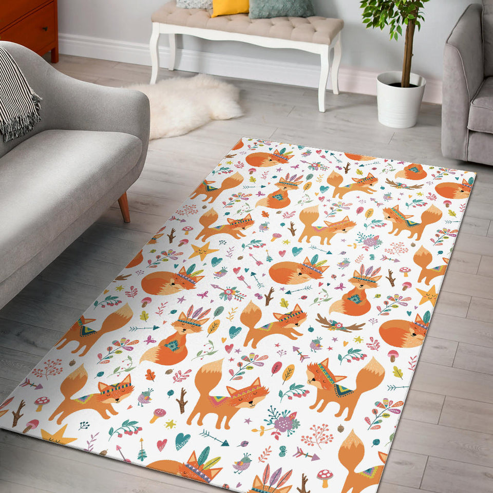 Cute Tribal Fox Pattern Area Rug